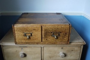 vintage wooden filing cabinet