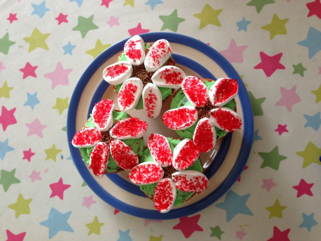 plate of flower cupcakes