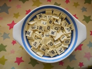 black scrabble tiles