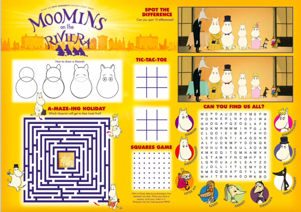 Moomins on the Riviera activity sheet