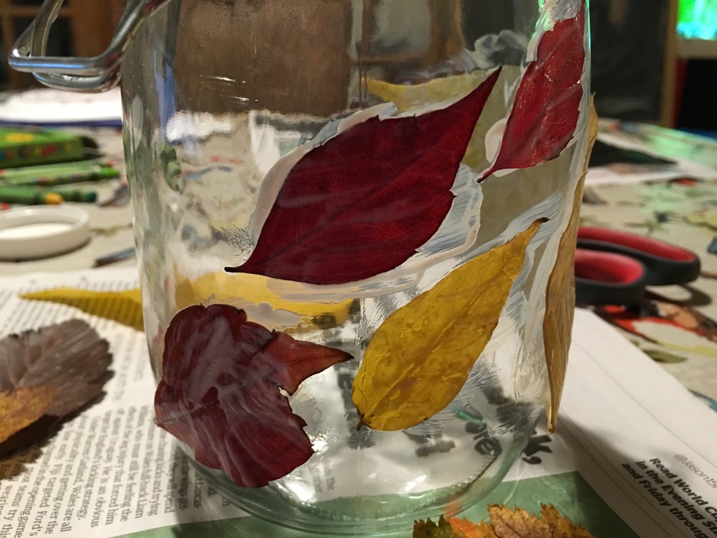 DIY Autumn leaves luminary