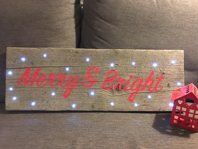 upcycled festive sign with lights