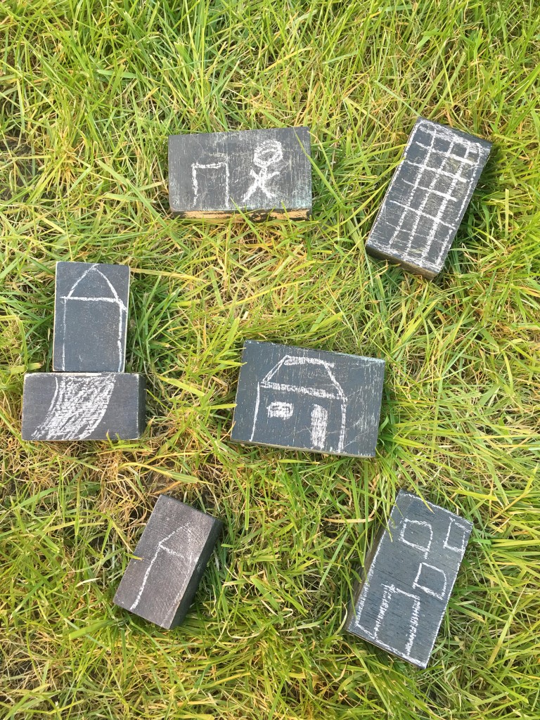 Chalkboard wooden house blocks