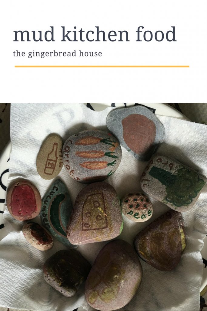 simple food for your mud kitchen using pebbles