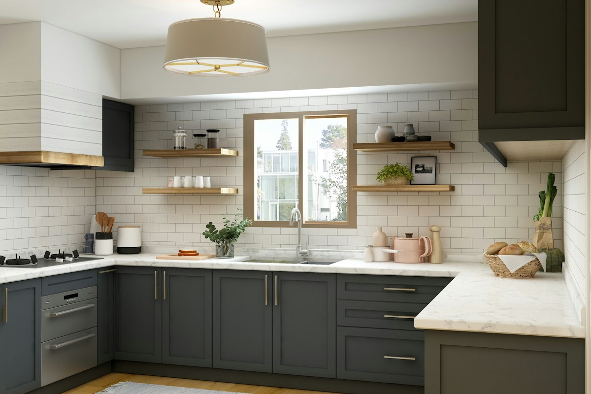 white and brown kitchen cabinet