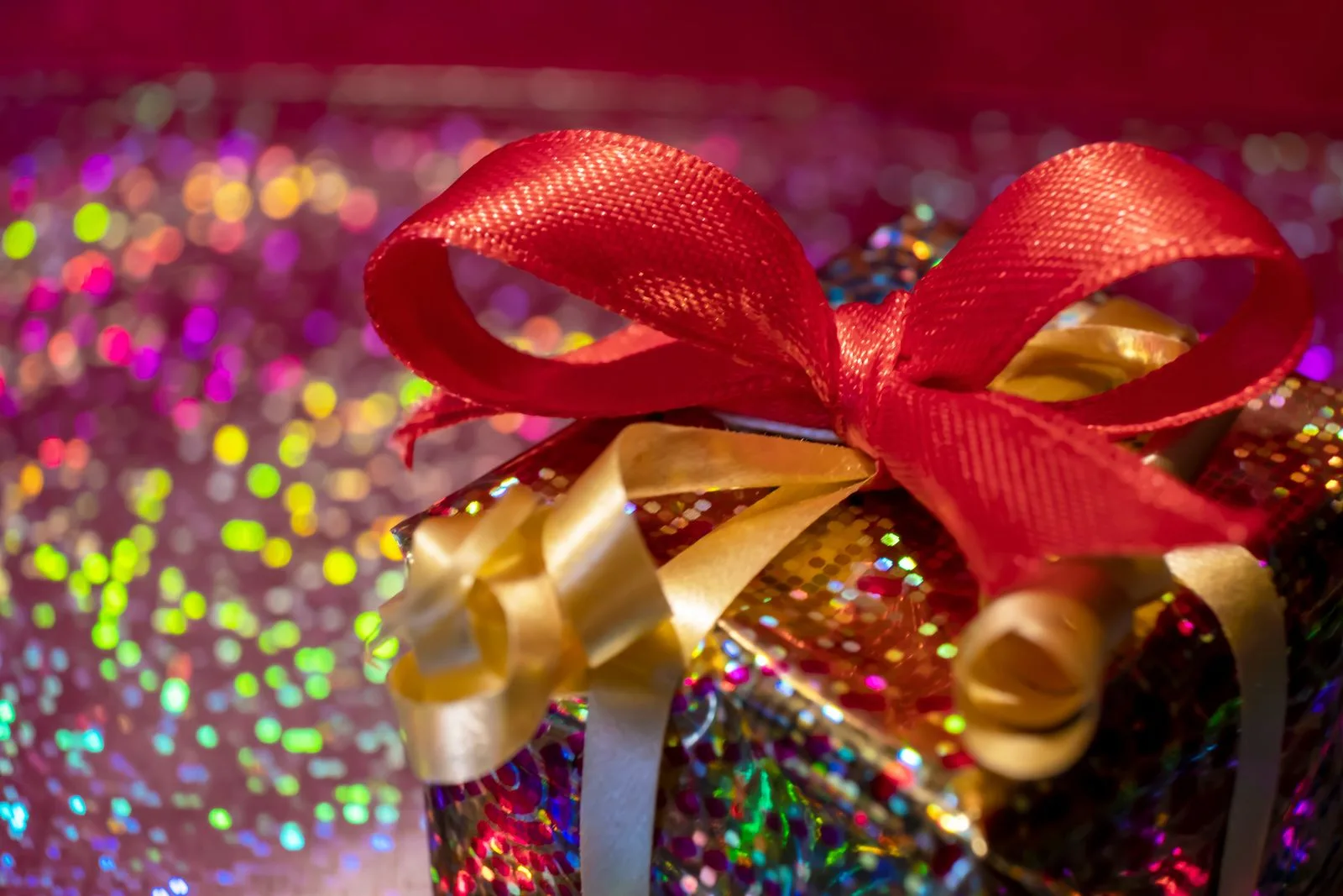 Wrapped gift with ribbon
